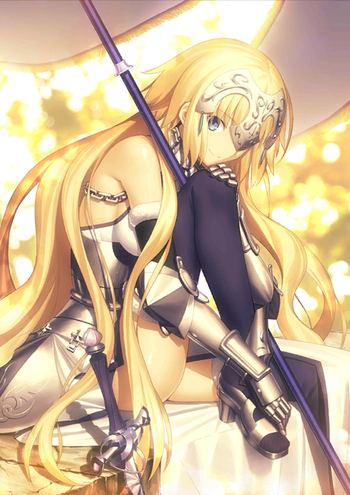 Yes, allow me, Jeanne d'Arc, to help you.{she's not jda, she's just a peasant girl who jda "contacted" during her prayer and she let jda possess her, she's answering her call here} Jeanne d'Arc
