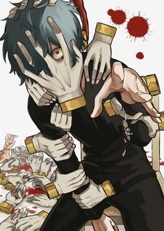 "Hero Killer: Stain. Real name: Chizome Akaguro.<br>All Might's debut left a deep impression on him,<br>and he set his sights on becoming a hero." Tomura Shigaraki
